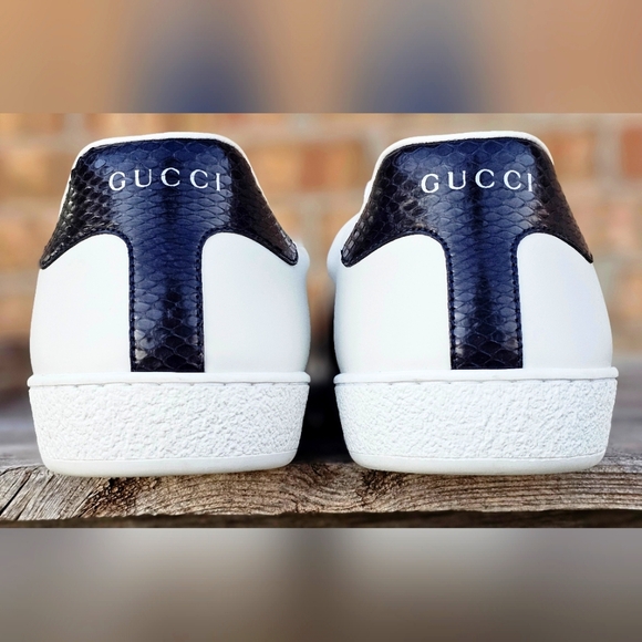 Like New - GUCCI ACE Navy/Red Web Leather Sneakers Mens7/Wmns 9 to 9.5. - Picture 5 of 16